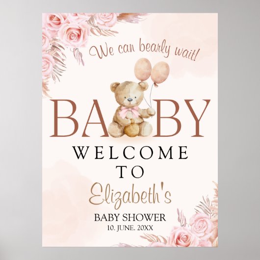Cute Teddy Bear Baby Shower Girl Poster (Vorne)