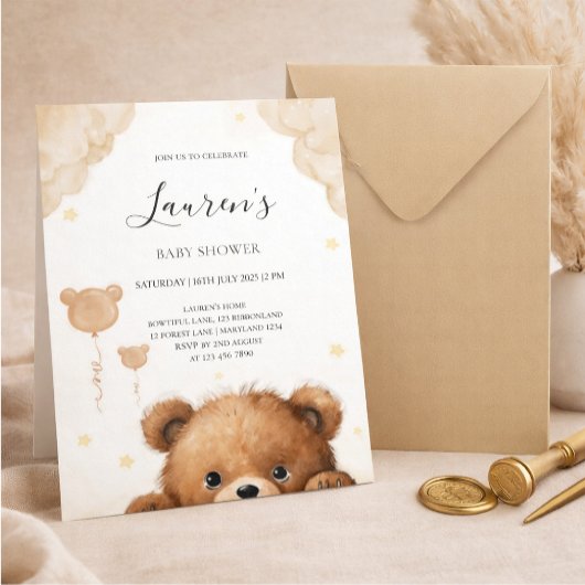 Cute Teddy Bear Baby Shower Invitation Einladung