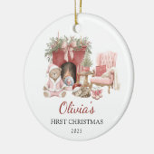 Cute Teddy Bear Baby's First Christmas Keramik Ornament (Links)