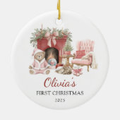 Cute Teddy Bear Baby's First Christmas Keramik Ornament (Hinten)