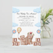 Cute Teddy Bear Balloon Theme Einladung (Stehend Vorderseite)
