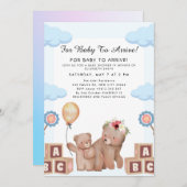 Cute Teddy Bear Balloon Theme Einladung (Vorne/Hinten)
