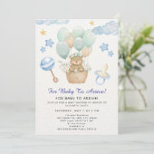 Cute Teddy Bear Balloon Theme Einladung (Stehend Vorderseite)