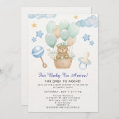 Cute Teddy Bear Balloon Theme Einladung (Vorne/Hinten)