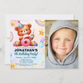 Cute Teddy Bear Birthday 6 with Photo  Einladung (Vorderseite)
