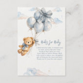 Cute Teddy Bear Blue Balloons Clouds Baby Boy Begleitkarte (Vorderseite)