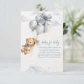 Cute Teddy Bear Blue Balloons Clouds Baby Boy Begleitkarte (Stehend Vorderseite)