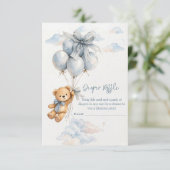 Cute Teddy Bear Blue Balloons Clouds Baby Boy Begleitkarte (Stehend Vorderseite)