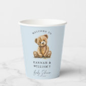 Cute Teddy Bear Blue Boy Baby Shower Pappbecher (Vorderseite)