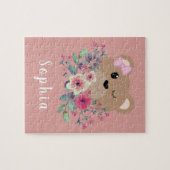 Cute Teddy Bear Blush Pink Kids & Name Puzzle (Horizontal)