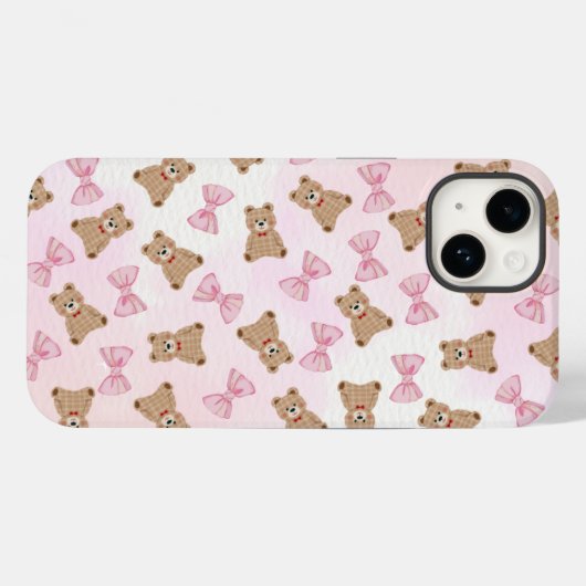 Cute Teddy bear & Bow iPhone 14 Case 🧸 (Rückseite (Horizontal))