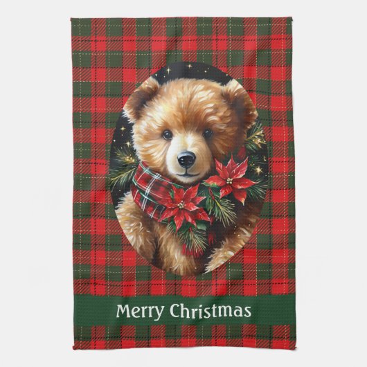 Cute Teddy Bear Christmas Add Name Mom Grandma Geschirrtuch (Vertikal)