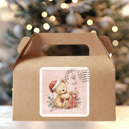 Cute Teddy Bear Christmas Gift Vintage Postage Quadratischer Aufkleber