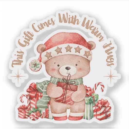 Cute Teddy Bear Christmas Sticker (Vorderseite)