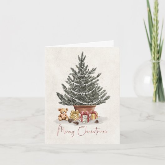 Cute Teddy Bear Christmas Tree Card Karte (Vorderseite)