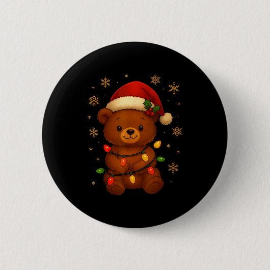 Cute Teddy Bear Christmas Tree Lights Santa Hat Fu Button (Vorderseite)