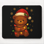 Cute Teddy Bear Christmas Tree Lights Santa Hat Fu Mousepad (Vorne)