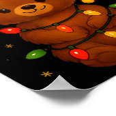 Cute Teddy Bear Christmas Tree Lights Santa Hat Fu Poster (Ecke)
