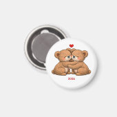 Cute Teddy Bear Couple in Love – Embroidered Style Magnet (Vorderseite/Rückseite)