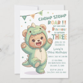 Cute Teddy Bear Dinosaur | Third Dinosaur Birthday Einladung