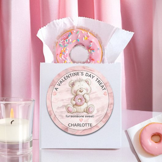 Cute Teddy Bear | Donut Sweet Treat Valentines Runder Aufkleber