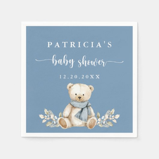 Cute Teddy Bear Festive Winter Baby Shower Serviette (Vorderseite)