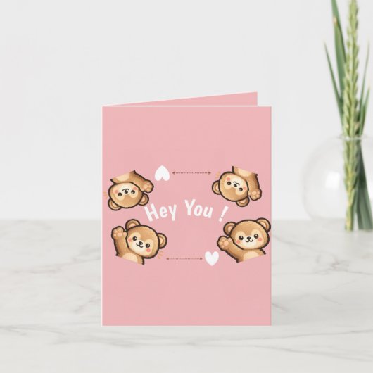 Cute Teddy Bear Folded Invitation – Hey You Pink Einladung (Vorderseite)