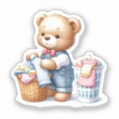 Cute Teddy Bear Folding Laundry Aufkleber (Vorderseite)