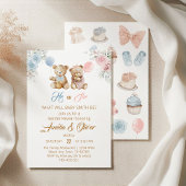 Cute Teddy Bear Gender Reveal Blue Pink Balloons Einladung