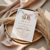 Cute Teddy Bear Gender Reveal Blue Pink Balloons Einladung