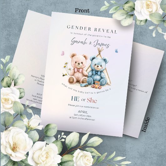 Cute Teddy Bear Gender Reveal Invitation Einladung
