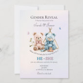 Cute Teddy Bear Gender Reveal Invitation Einladung (Vorderseite)