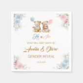Cute Teddy Bear Gender Reveal Party Napkins Serviette (Vorderseite)