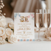 Cute Teddy Bear Gender Reveal Pink Blue Roses Einladung