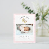 Cute Teddy Bear Gingham Girl Birth Announcement Postkarte (Stehend Vorderseite)