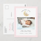 Cute Teddy Bear Gingham Girl Birth Announcement Postkarte (Vorne/Hinten)