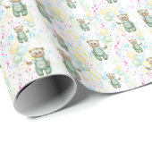 cute teddy bear green background geschenkpapier (Rolleneckpunkt)