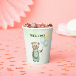 cute teddy bear green background pappbecher