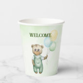cute teddy bear green background pappbecher (Vorderseite)
