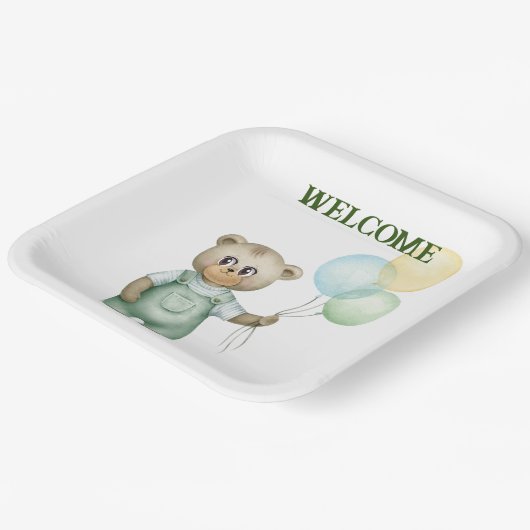 cute teddy bear green background pappteller (Gewinkelt)