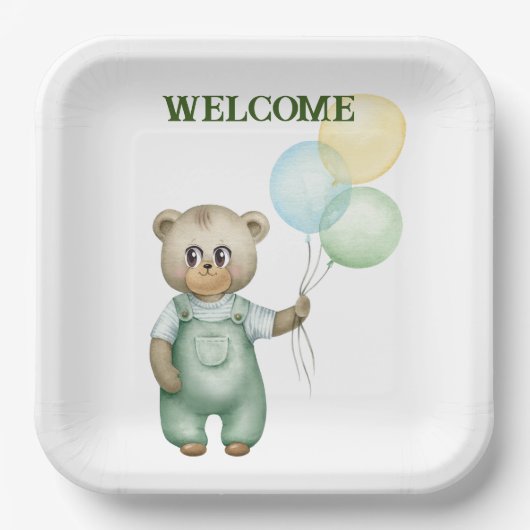 cute teddy bear green background pappteller (Vorderseite)