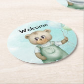 cute teddy bear green background runder pappuntersetzer (Angewinkelt)