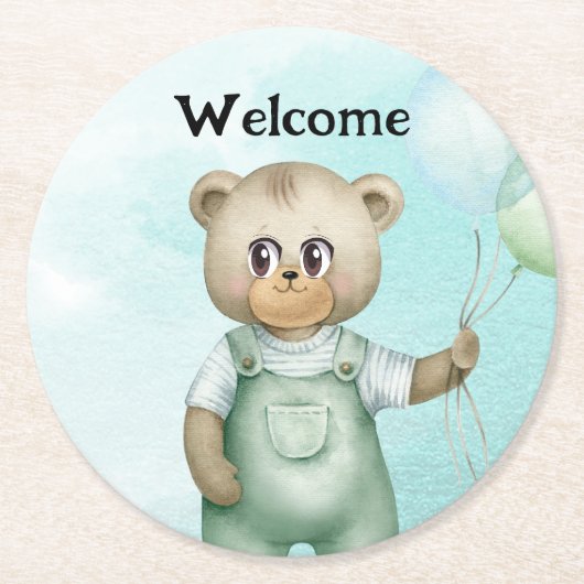 cute teddy bear green background runder pappuntersetzer (Vorderseite)