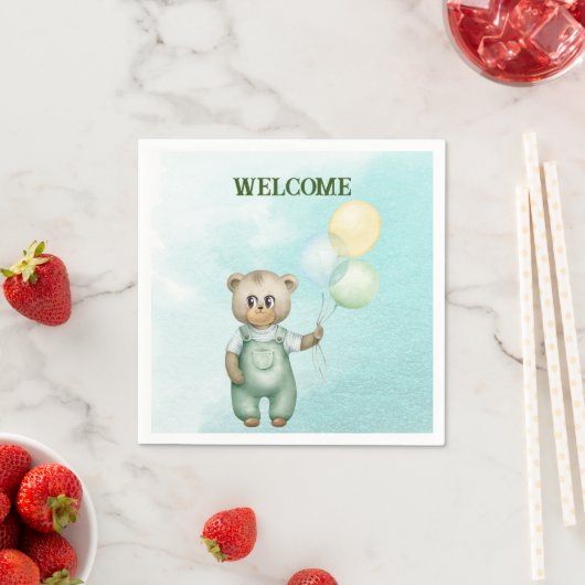 cute teddy bear green background serviette (Beispiel)