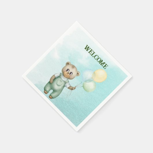 cute teddy bear green background serviette (Ecke)