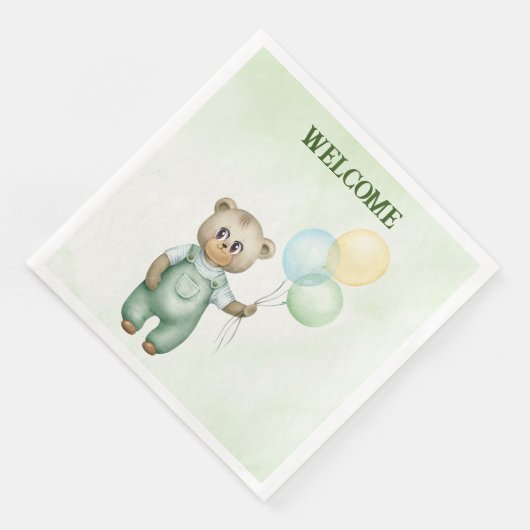 cute teddy bear green background serviette (Ecke)