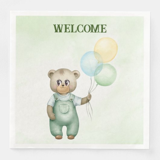 cute teddy bear green background serviette (Vorderseite)