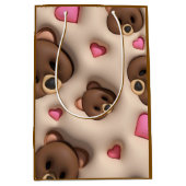 Cute Teddy Bear & Hearts Gift Bag Mittlere Geschenktüte (Vorderseite)