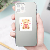 Cute Teddy Bear Holding Heart – Valentine Love Ill Aufkleber (Telefon)