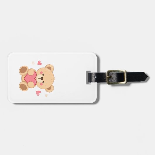 Cute Teddy Bear Holding Heart – Valentine Love Ill Gepäckanhänger (Vorderseite horizontal)